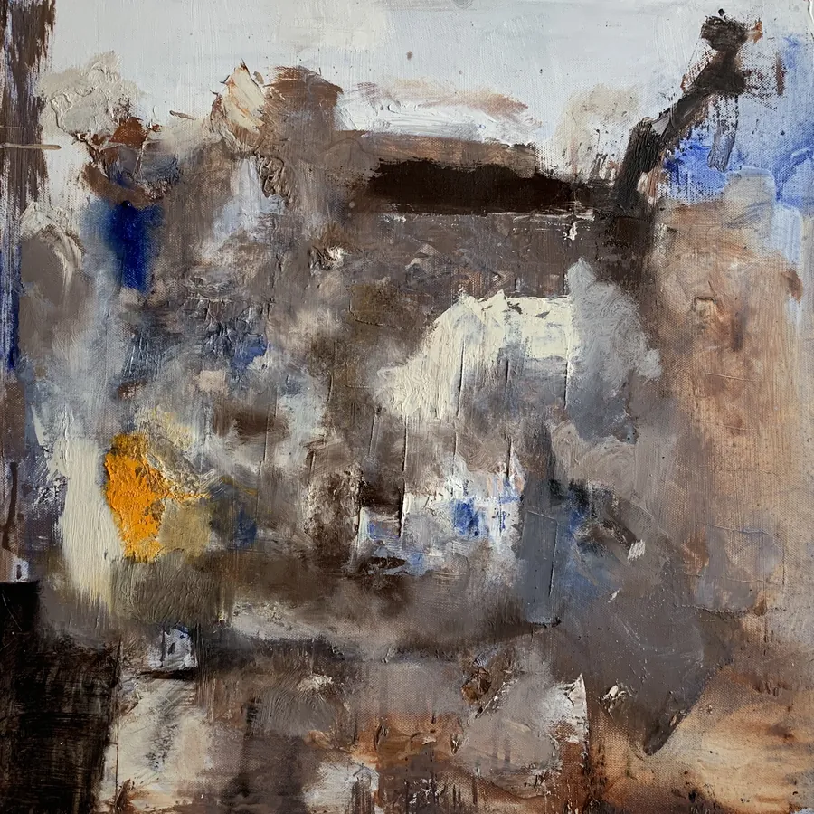 Touches blanches, grises et brunes sur une toile