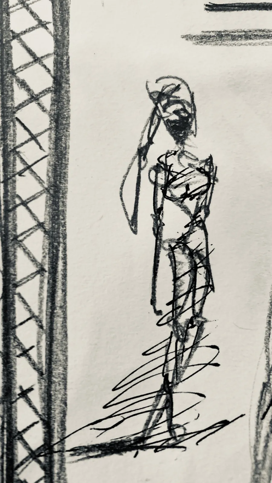 Une figure à l’encre auprès d’une bande hachurée