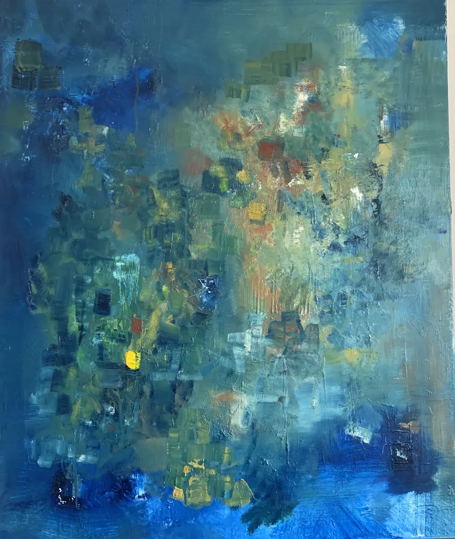 La toile bleue avec des touches claires au centre
