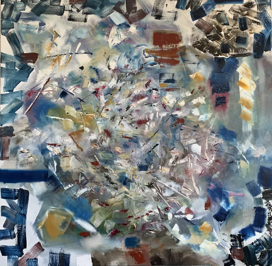Une autre vue de la peinture aux éclats blancs et bleus