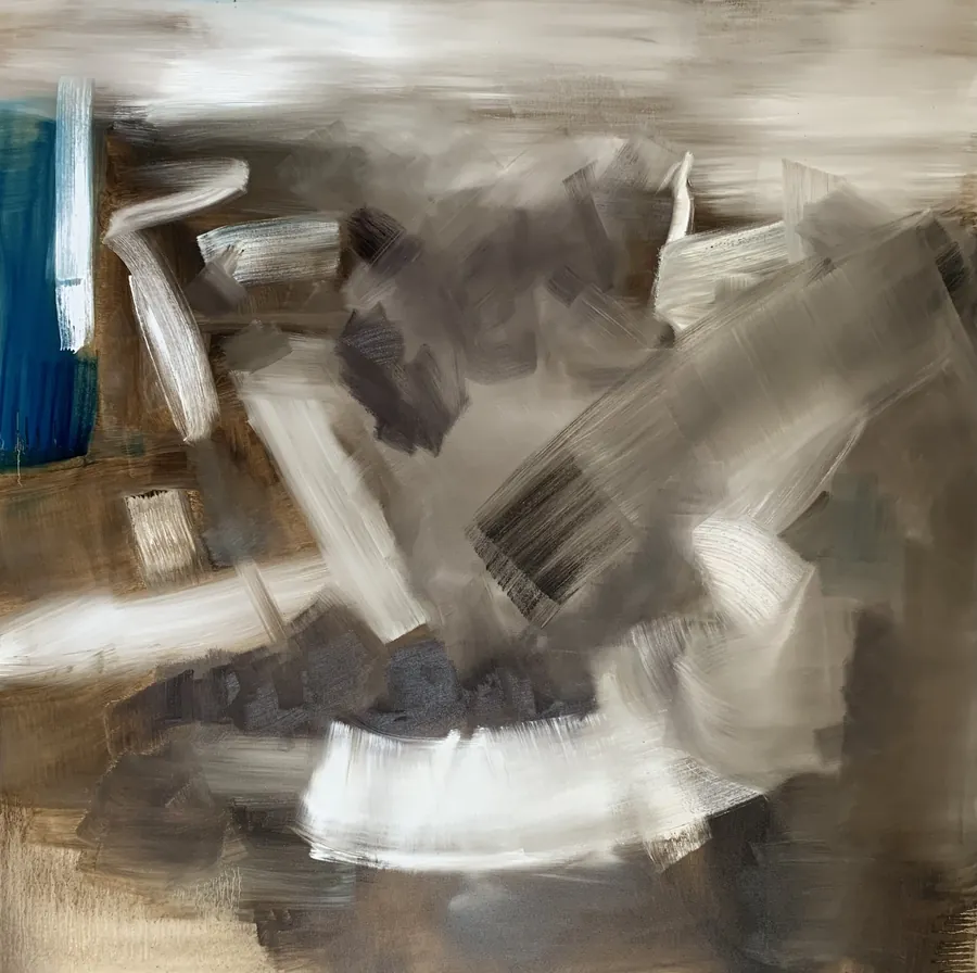 Grandes traces brunes et grises sur une toile claire