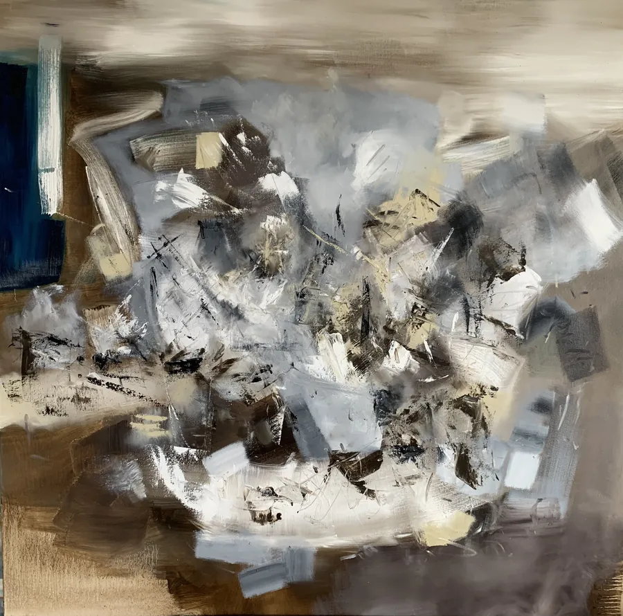 La peinture grise et noire traversée de touches de blanc