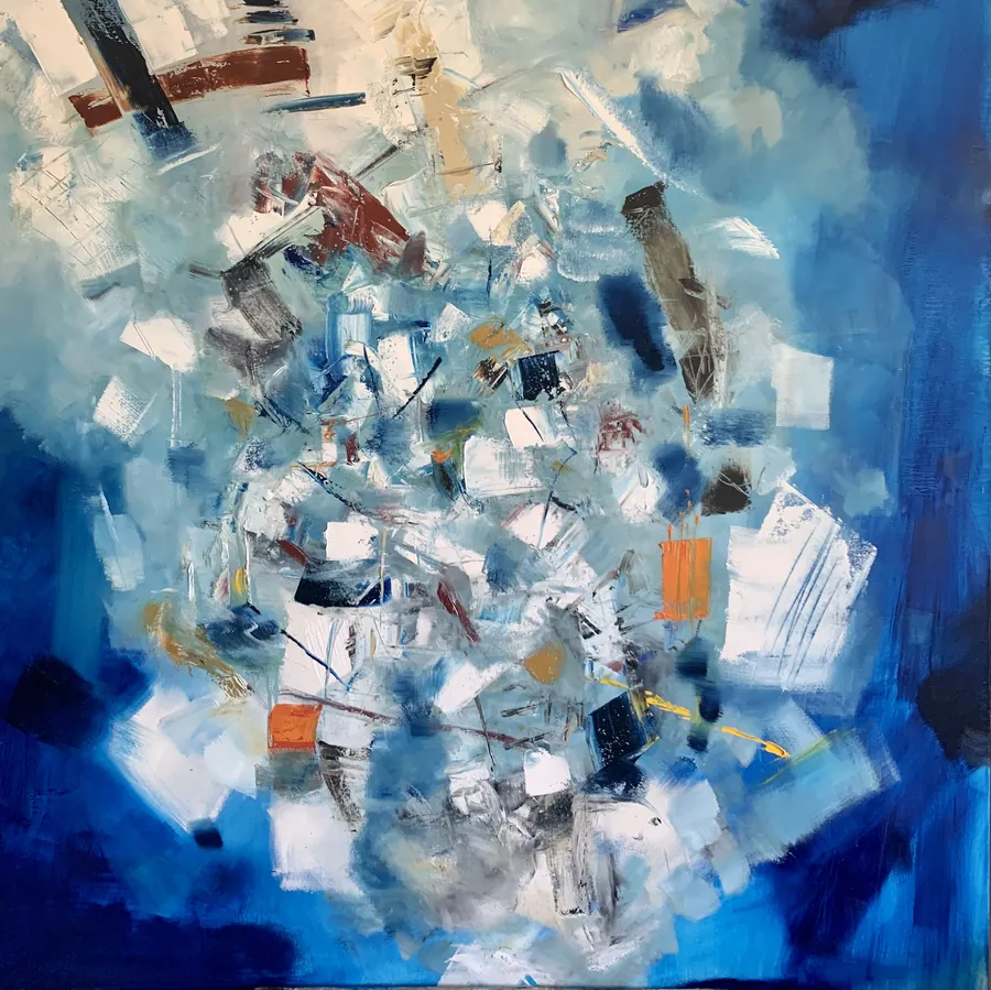Détail des formes blanches, bleues et grises