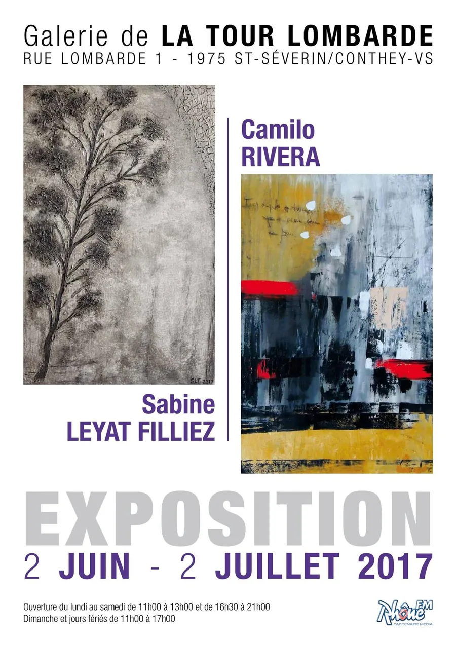 Affiche de l’exposition de Camilo Rivera et Sabine Leyat Filliez à La Tour Lombarde, du 2 juin au 2 juillet 2017