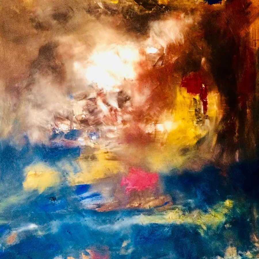 Peinture aux bleus, jaunes et rouges diffus