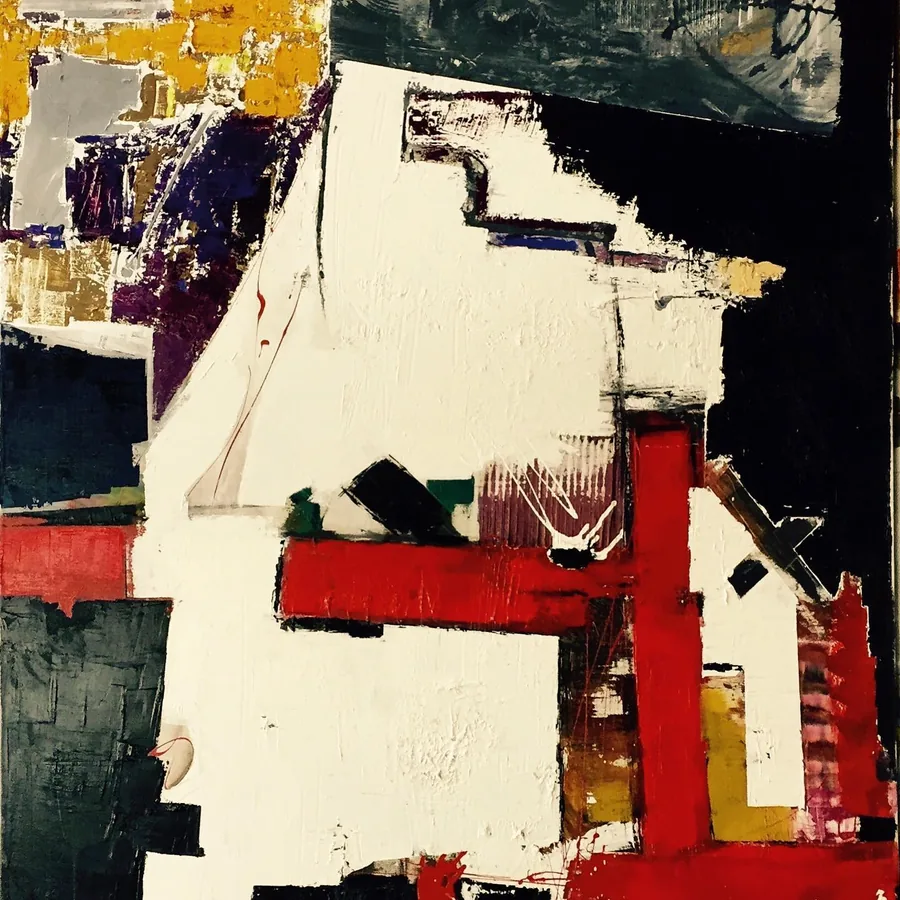 Plans rouges, blancs et noirs dans une composition peinte