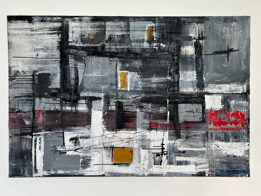 Composition noire, blanche et rouge