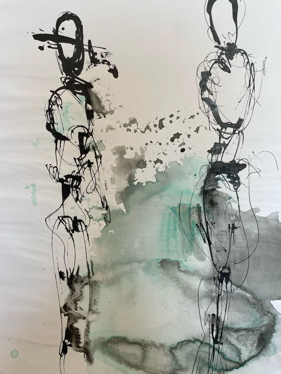 Silhouettes, encre et lavis vert