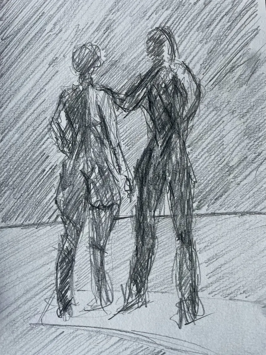 Deux corps dessinés sur papier quadrillé