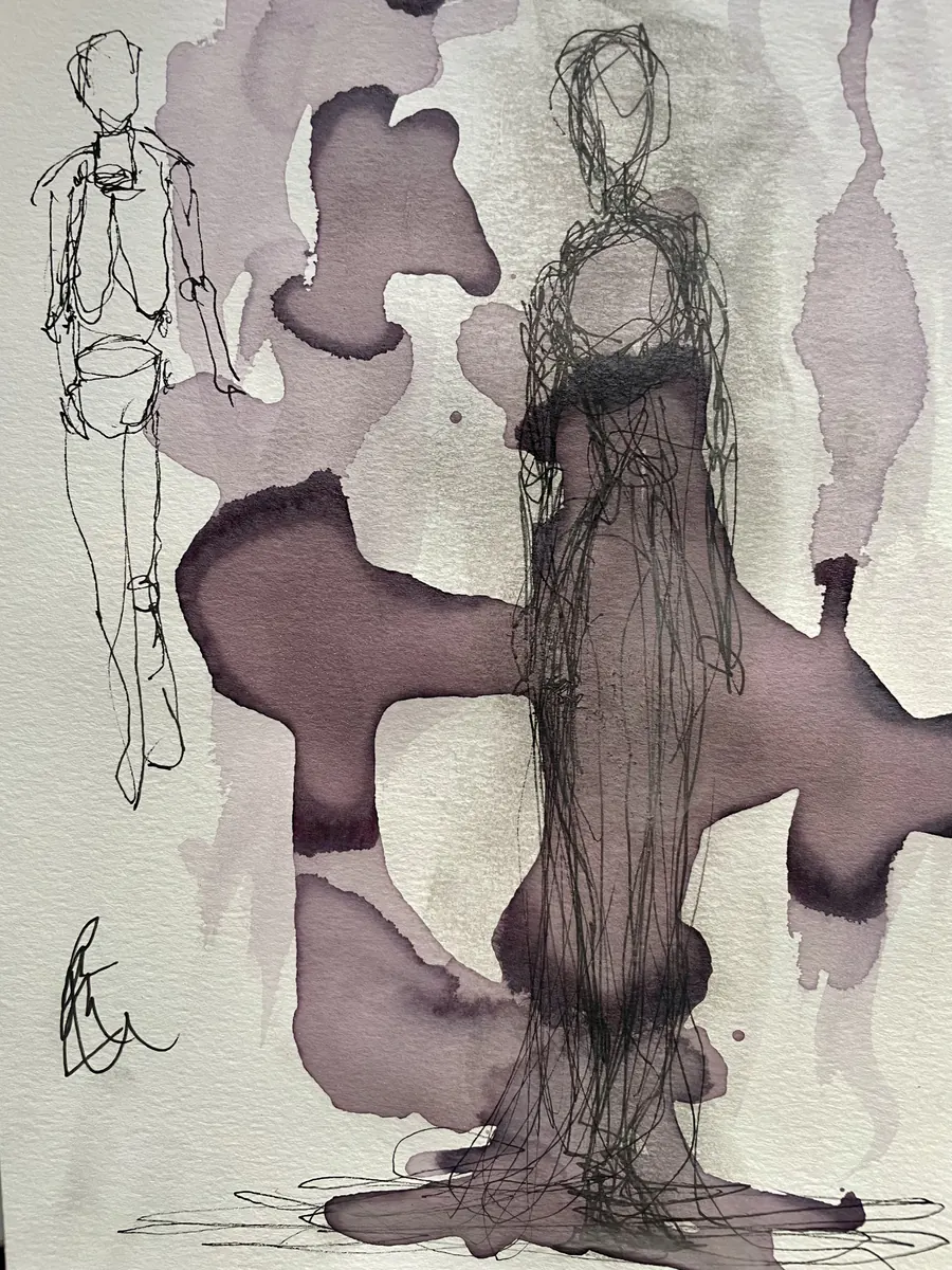 Lavis violet autour d’une figure