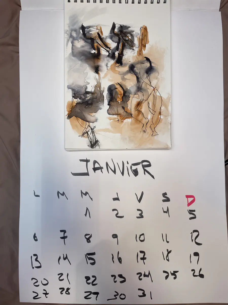 Un calendrier de janvier fait à la main