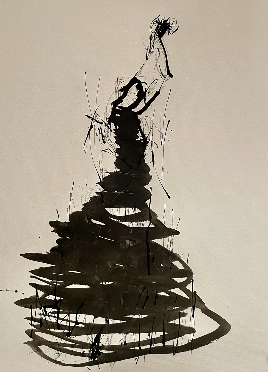 Une figure dressée sur des boucles d’encre