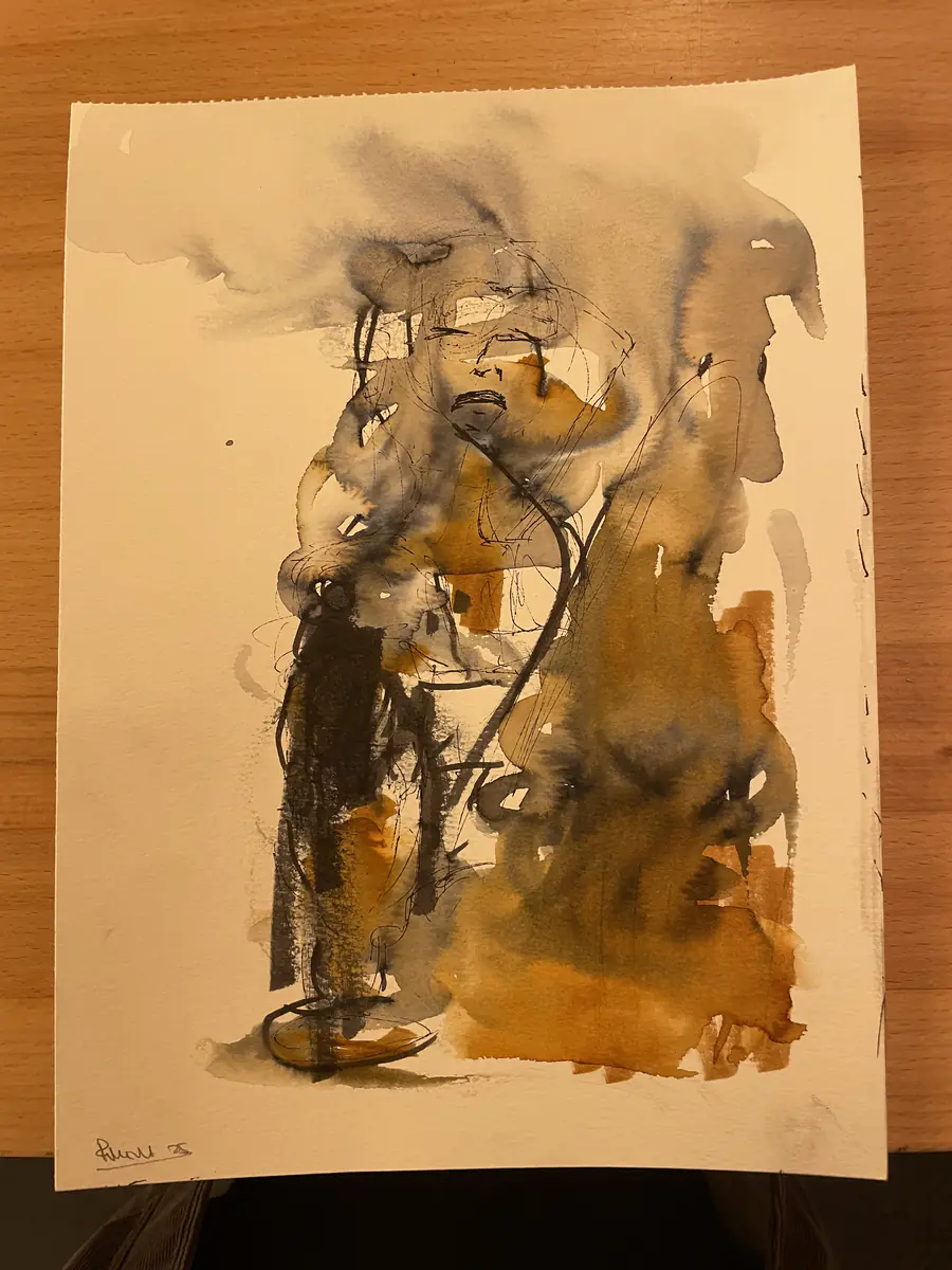 Un dessin ocre posé sur le bois